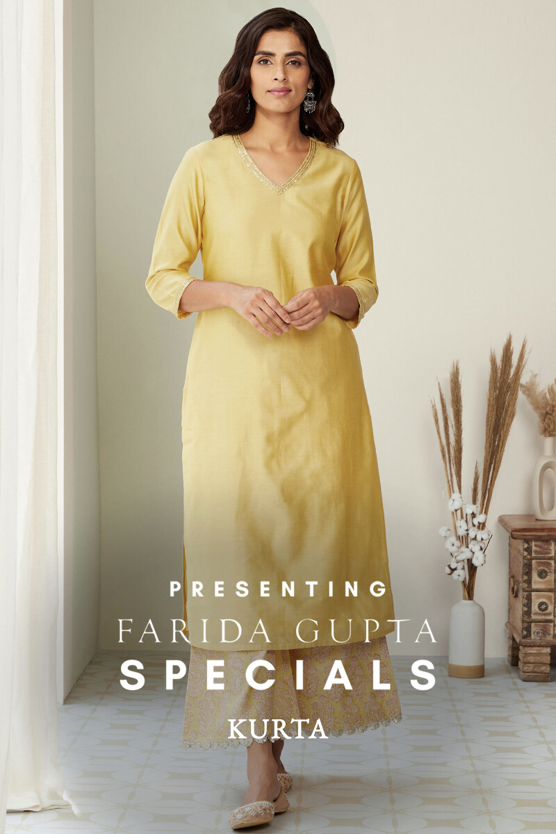 Yellow Handcrafted Viscose Kurta