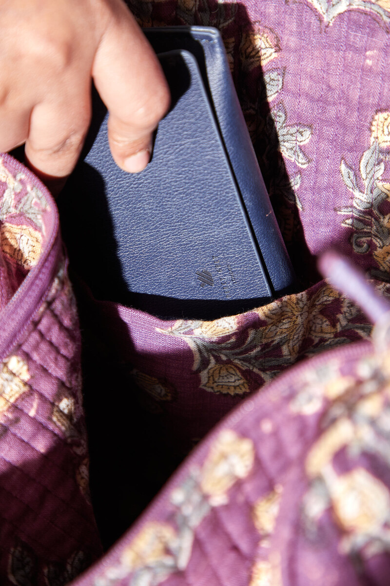Purple Hand Block-Printed Cotton Slub Duffel Bag