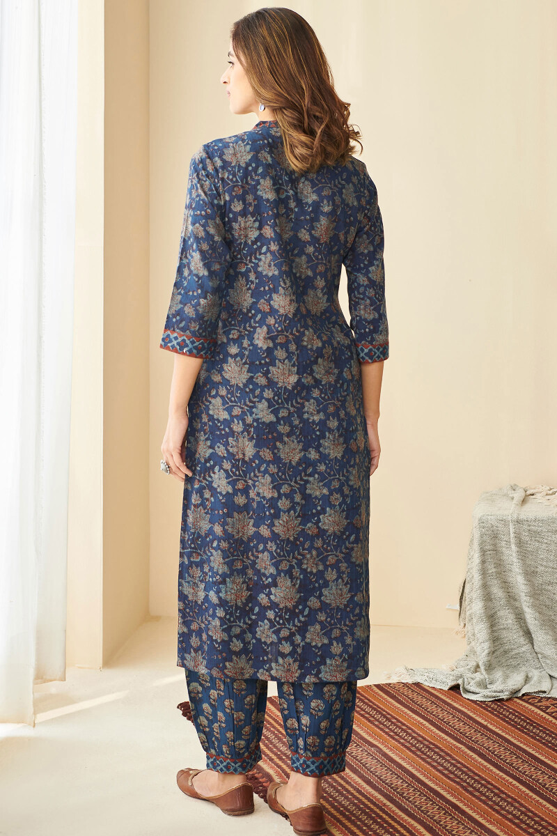 Akola Hand Block-Printed Straight Cotton Dobby Kurta