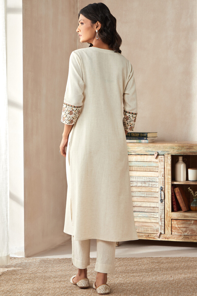 Off-White Handcrafted Straight Cotton Flax Kurta