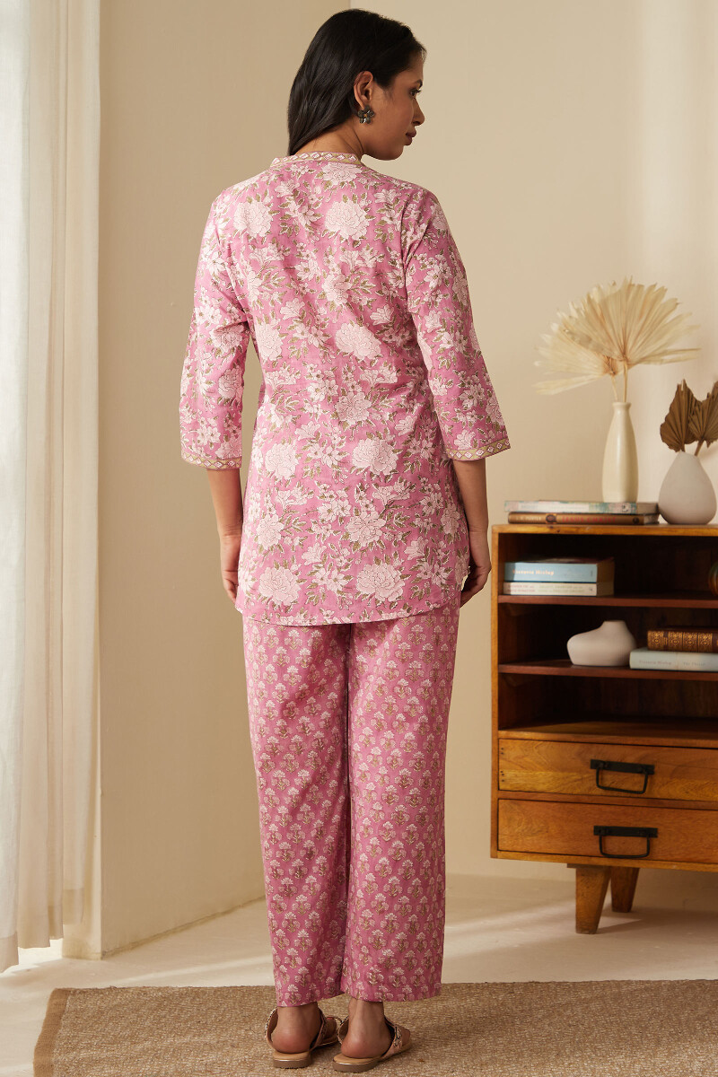 Pink Hand Block-Printed Cotton Loungewear Set