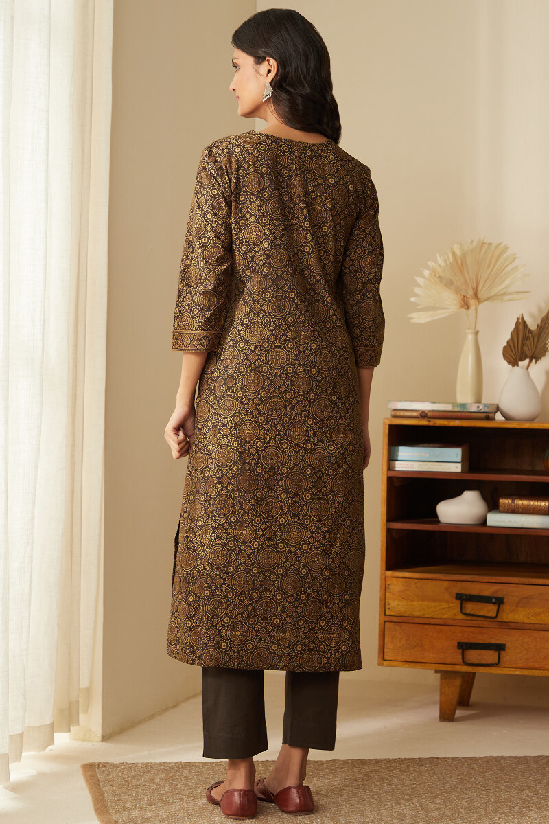 Ajrak Hand Block-Printed Straight Cotton Kurta