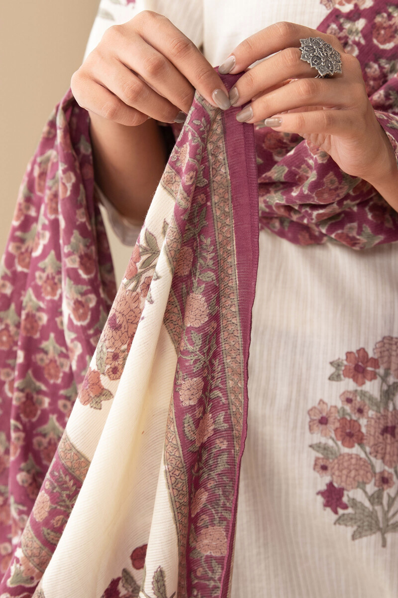Maroon Hand Block-Printed Cotton Mul Dupatta