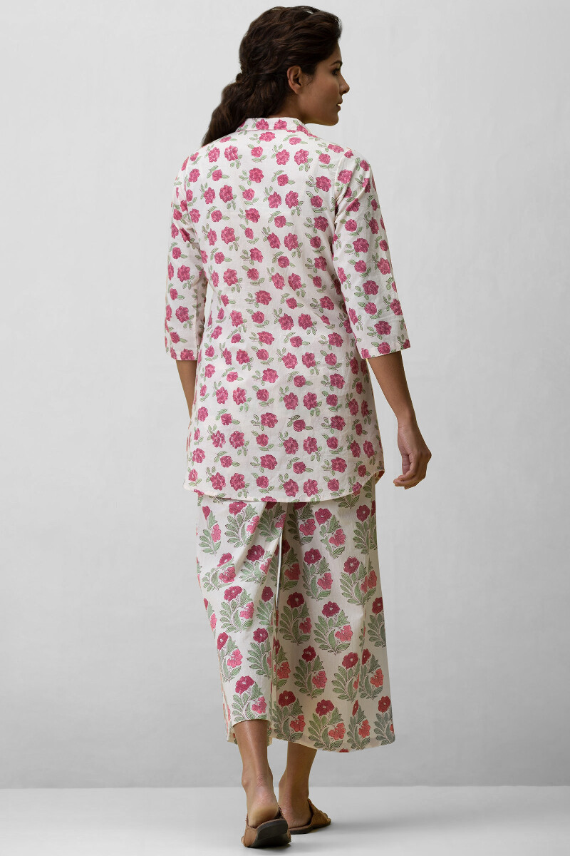 Off-White Hand Block-Printed Cotton Loungewear Set