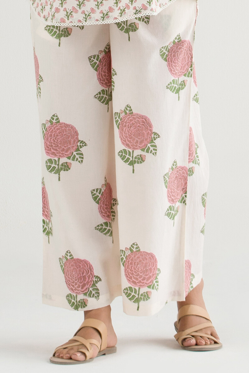 White Hand Block-Printed Cotton Loungewear Set