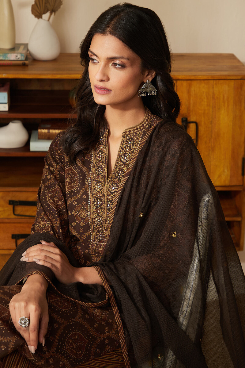 Ajrak Hand Block-Printed Straight Cotton Kurta