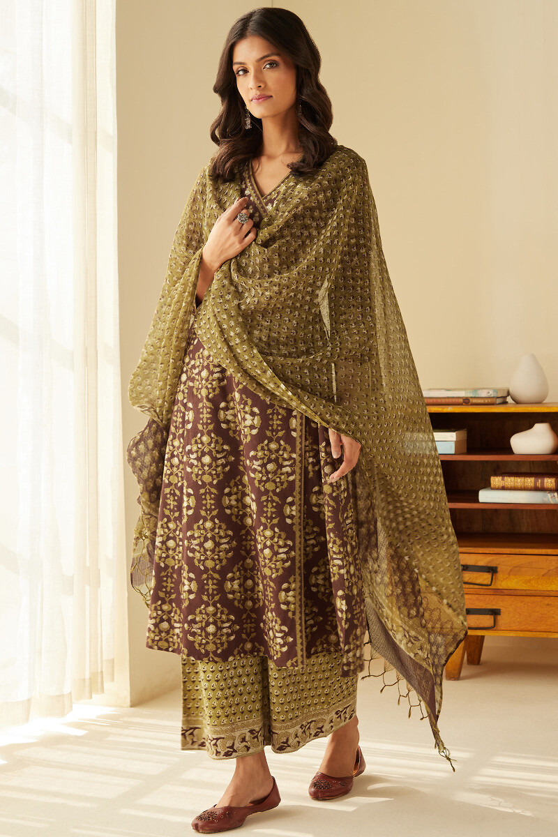 Bagru Hand Block-Printed Angrakha Cotton Kurta