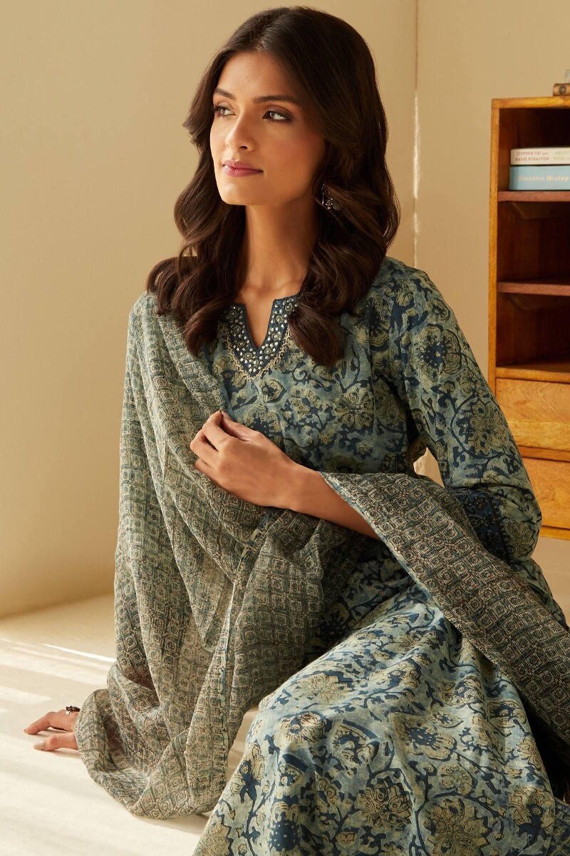 Akola Hand Block-Printed Straight Cotton Kurta