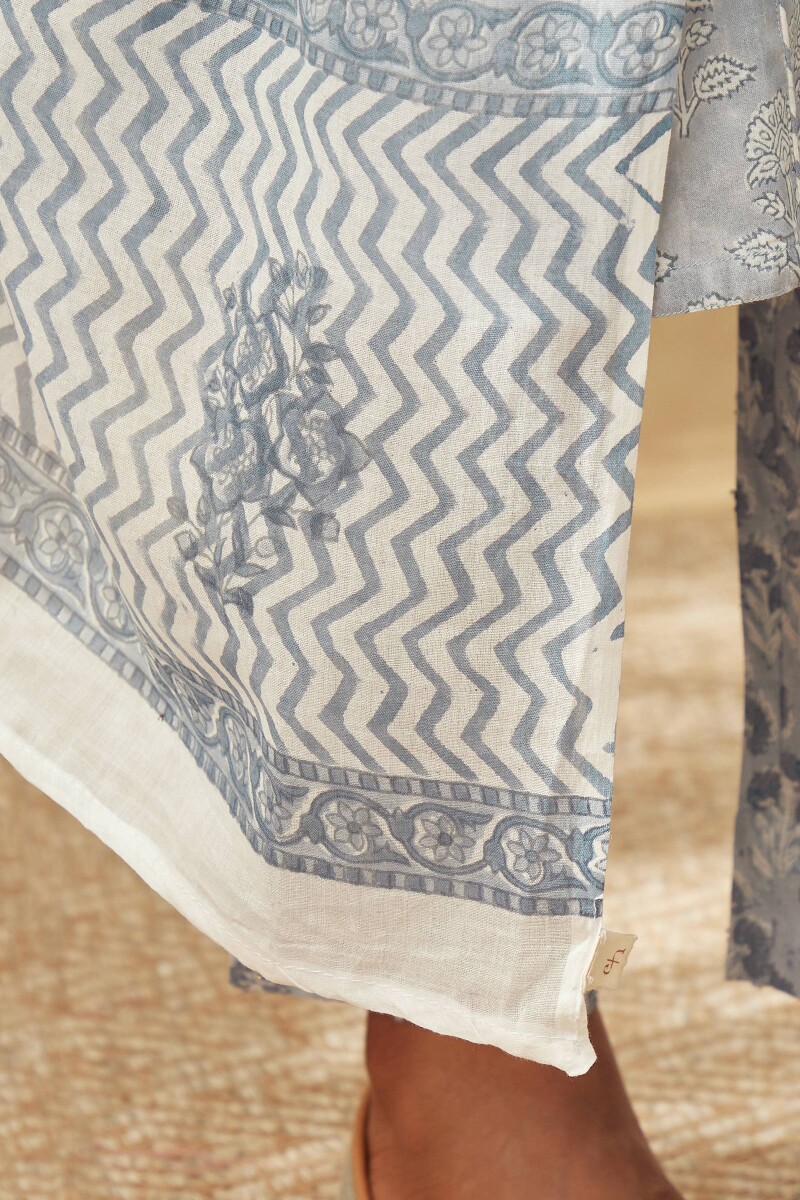 White Hand Block-Printed Cotton Mul Dupatta