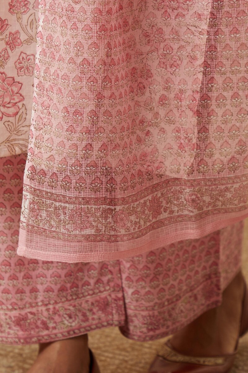 Pink Hand Block-Printed Kota Dupatta