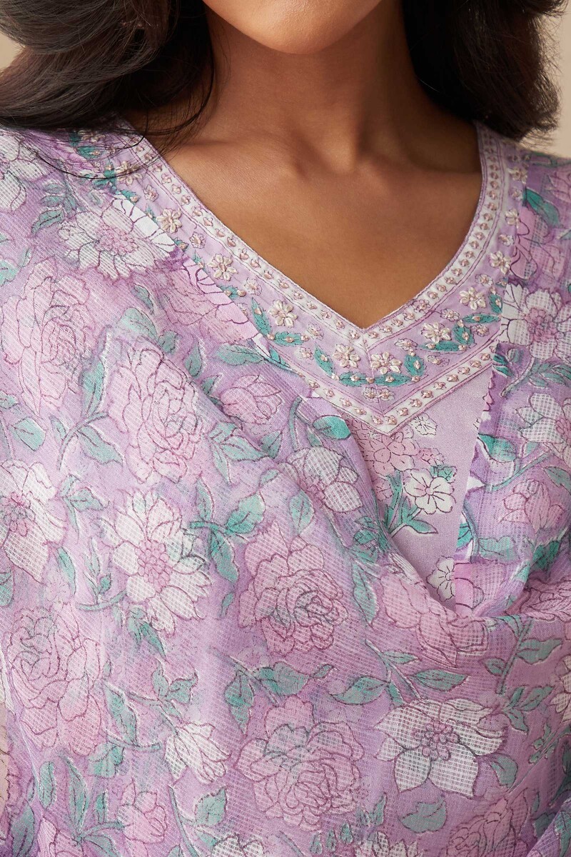Purple Hand Block-Printed Kota Dupatta