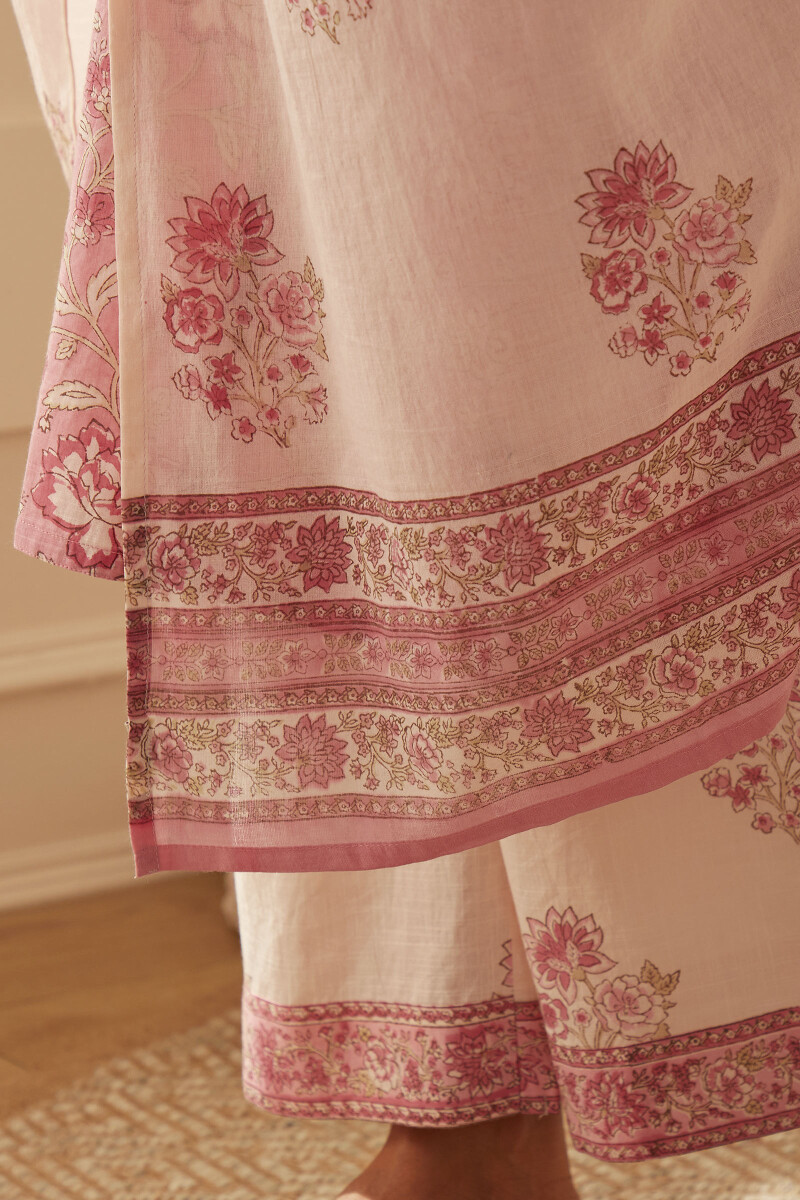 Light Pink Hand Block-Printed Cotton Mul Dupatta
