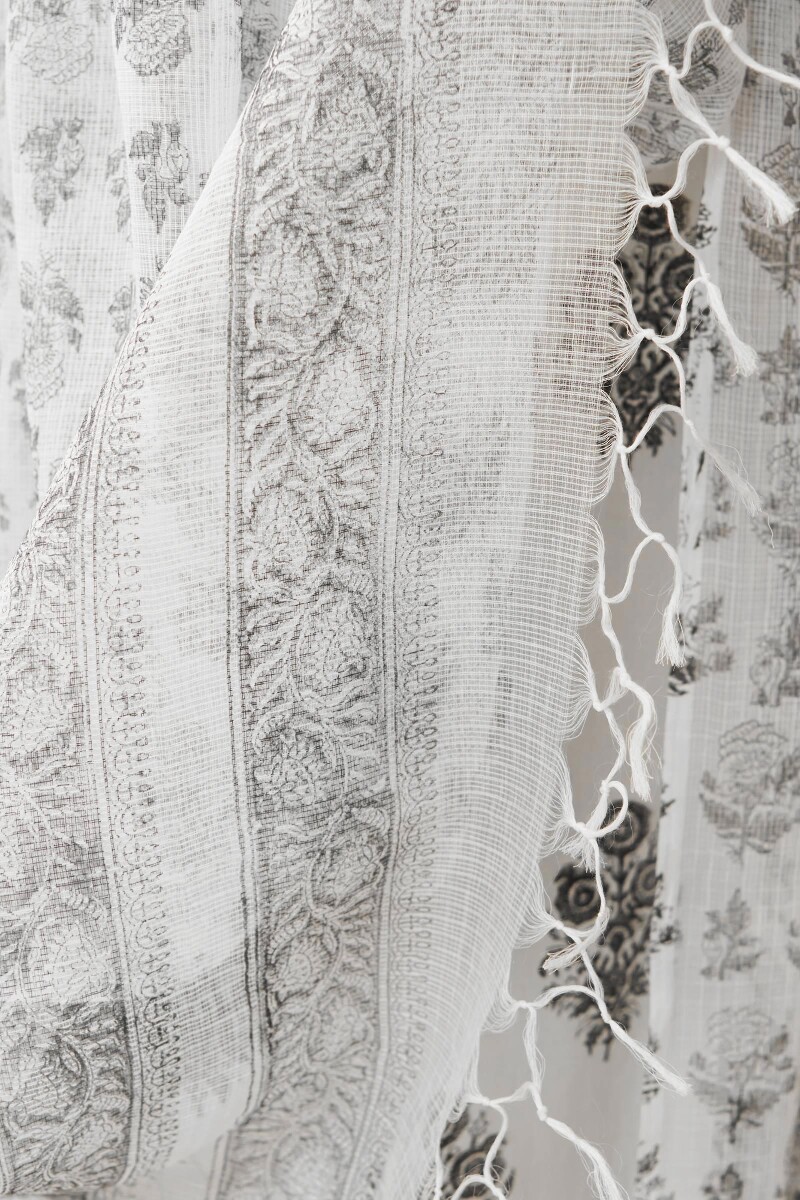White Hand Block-Printed Kota Dupatta