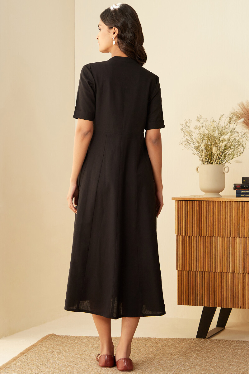 Black Handcrafted Cotton Linen Dress