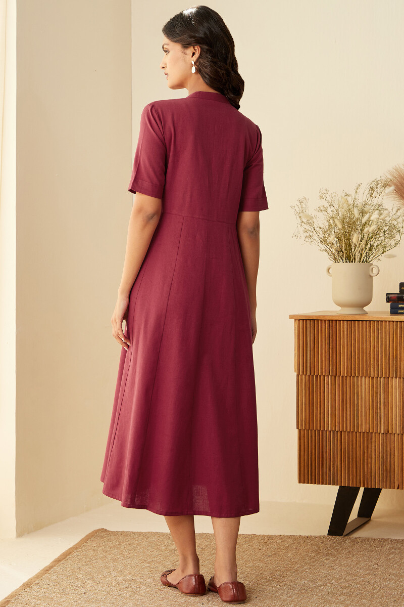 Maroon Handcrafted Cotton Linen Dress