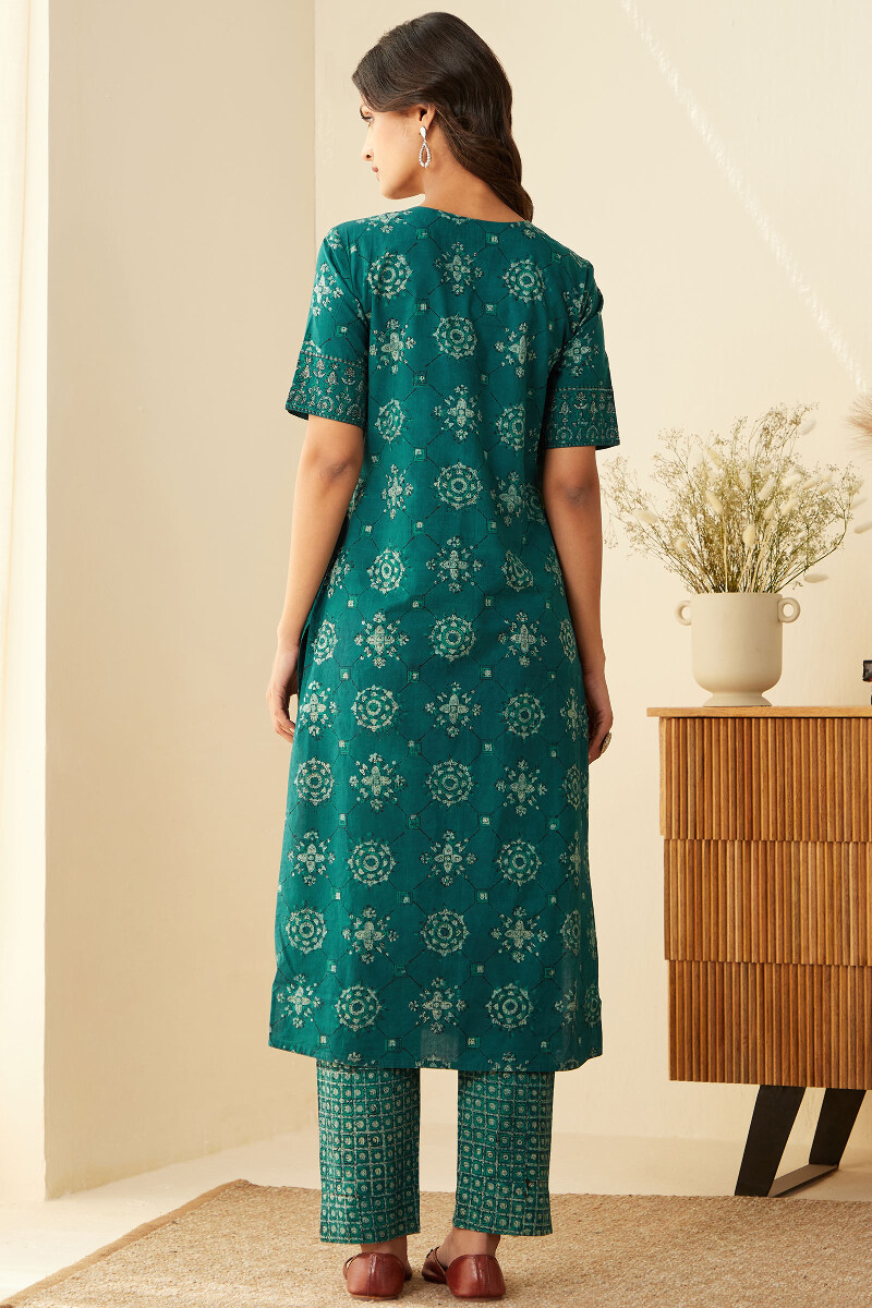 Akola Hand Block-Printed Straight Cotton Kurta