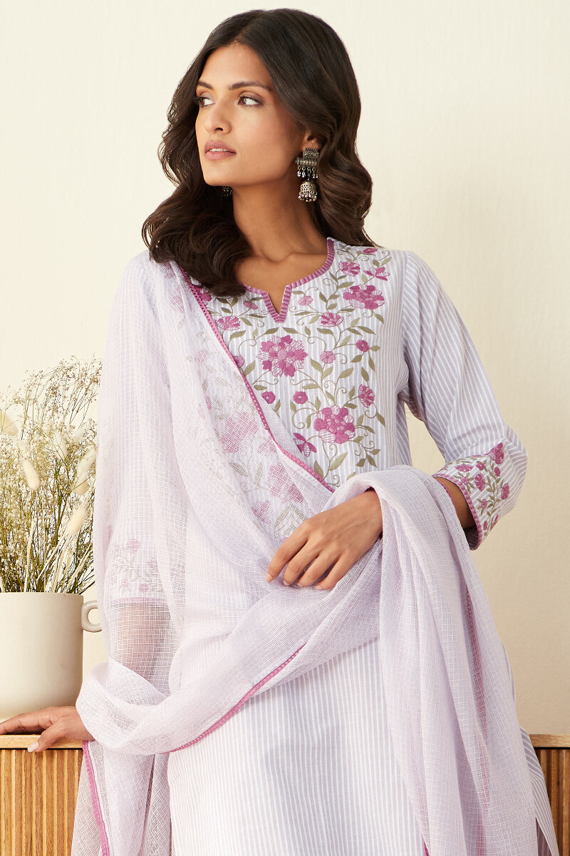 Purple Handcrafted Straight Cotton Kurta