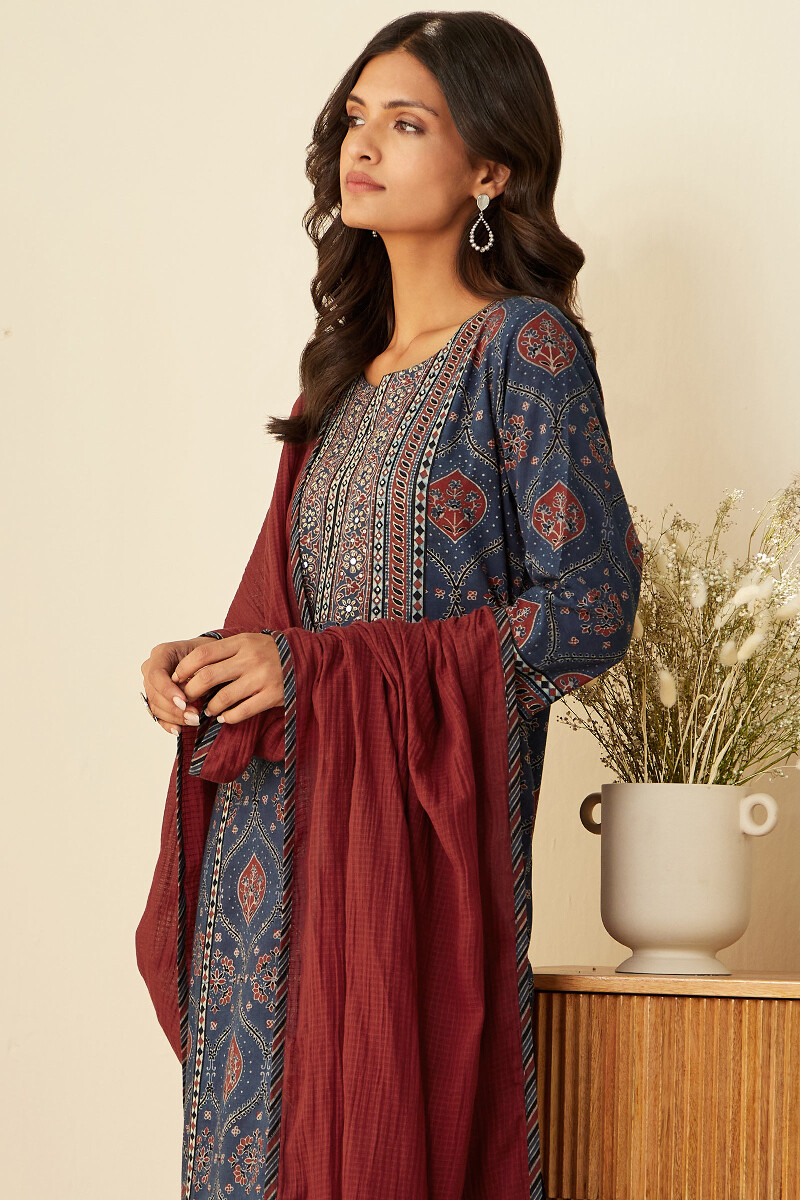 Ajrak Hand Block-Printed Straight Cotton Kurta