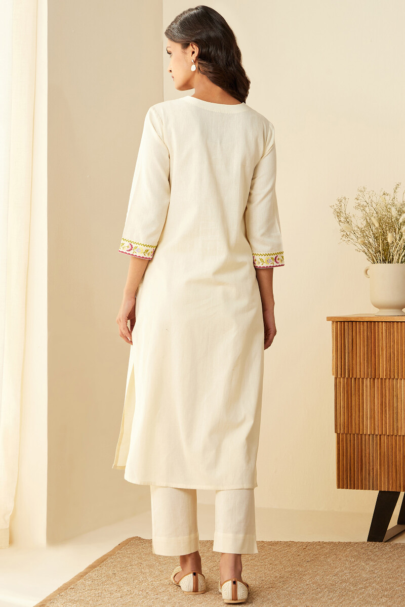 Cream Handcrafted Straight Cotton Linen Kurta