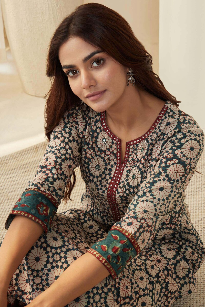 Bagru Hand Block-Printed Straight Cotton Kurta
