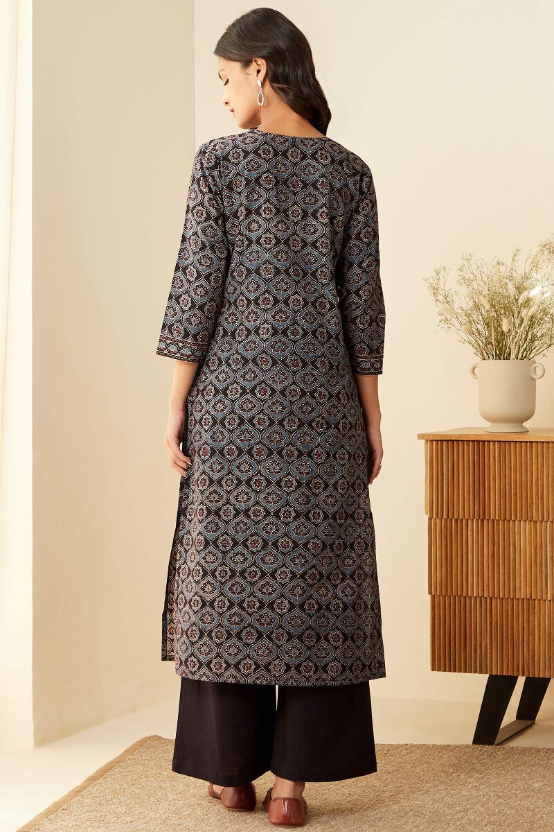 Ajrak Hand Block-Printed Straight Cotton Kurta