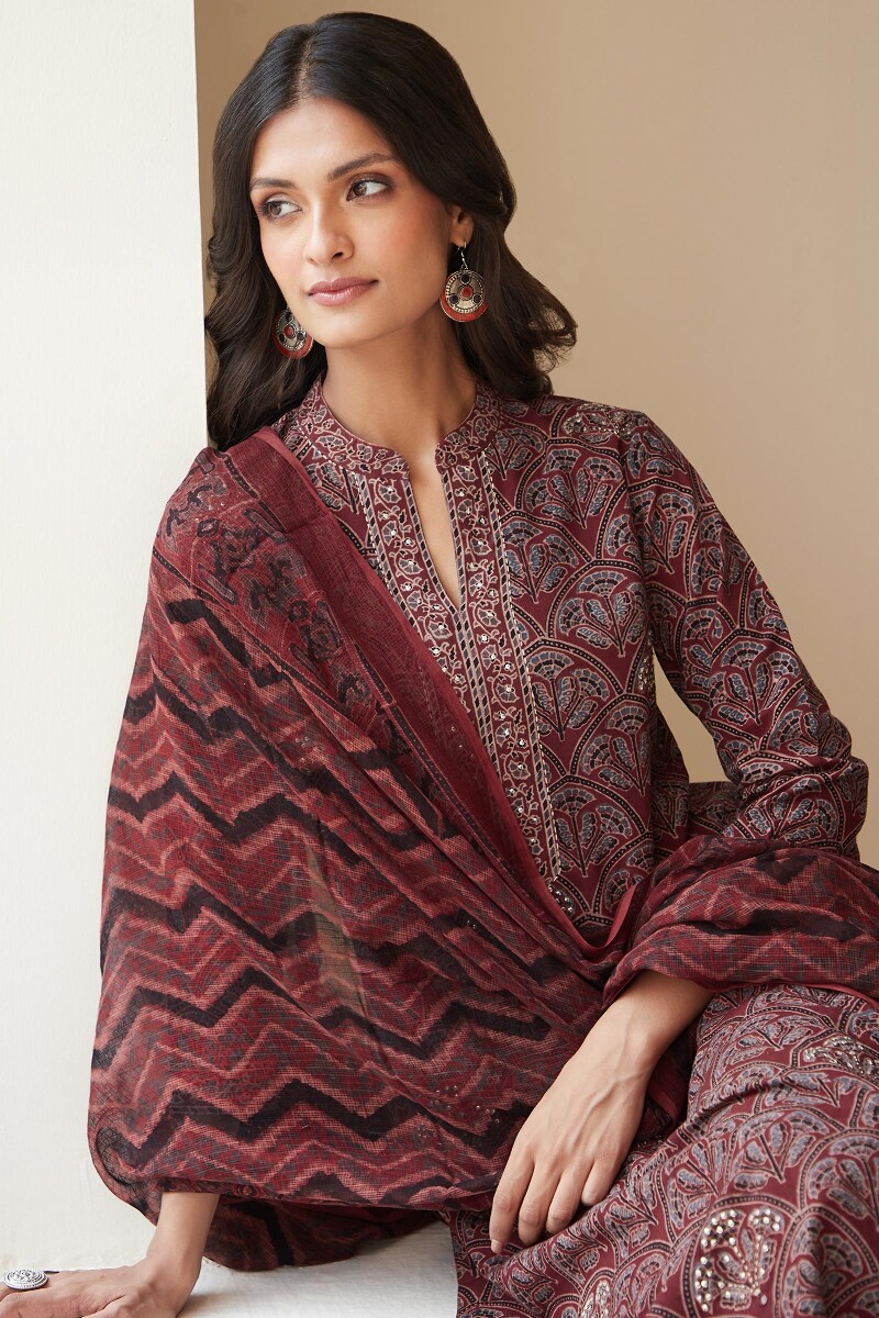 Ajrak Hand Block-Printed Straight Cotton Kurta