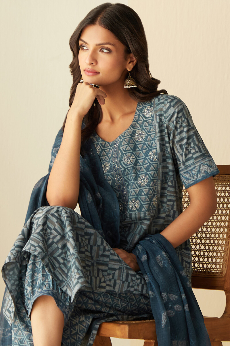 Akola Hand Block-Printed Straight Cotton Kurta