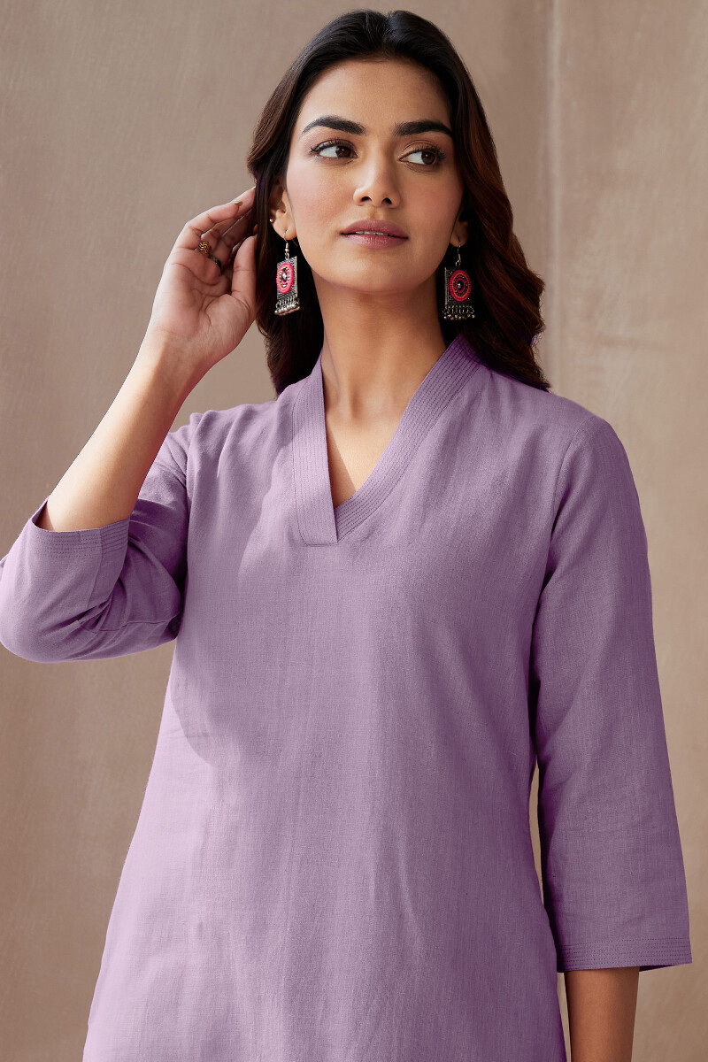 Lavender Handcrafted Straight Cotton Flax Kurta