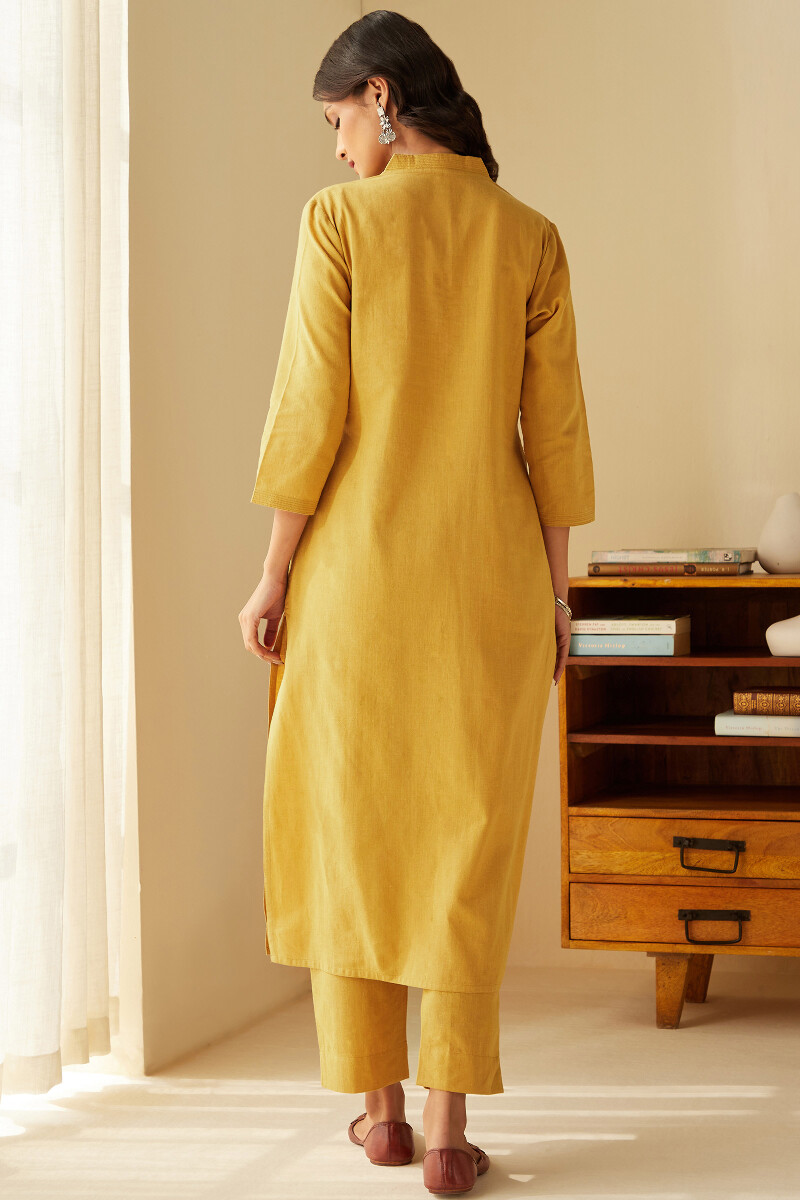 Mustard Handcrafted Straight Cotton Flax Kurta