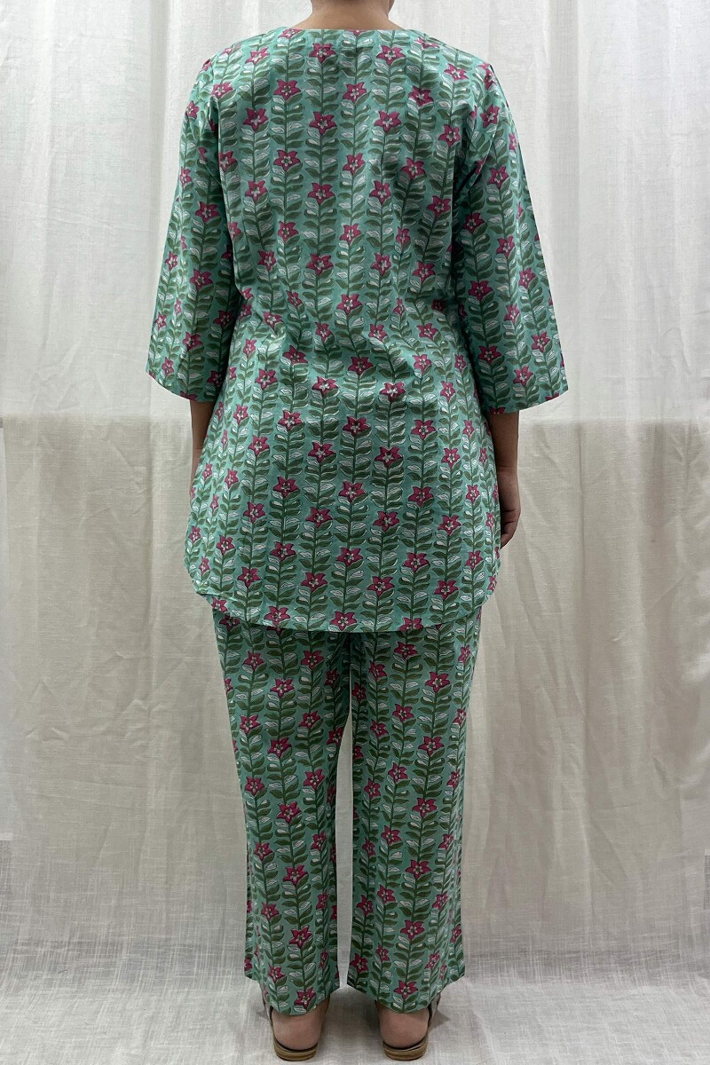 Green Hand Block-Printed Loungewear Set