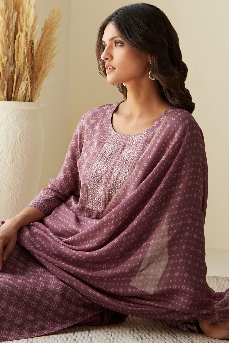 Purple Printed Straight Viscose Kurta