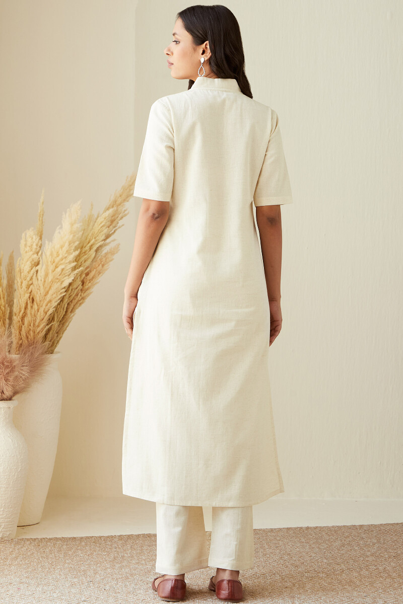 Off-White Handcrafted Straight Cotton Flax Kurta
