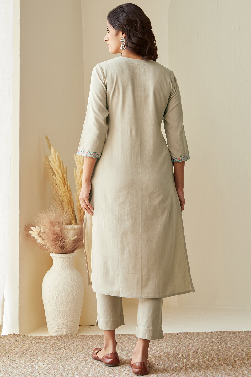 Beige Handcrafted Straight Cotton Flax Kurta