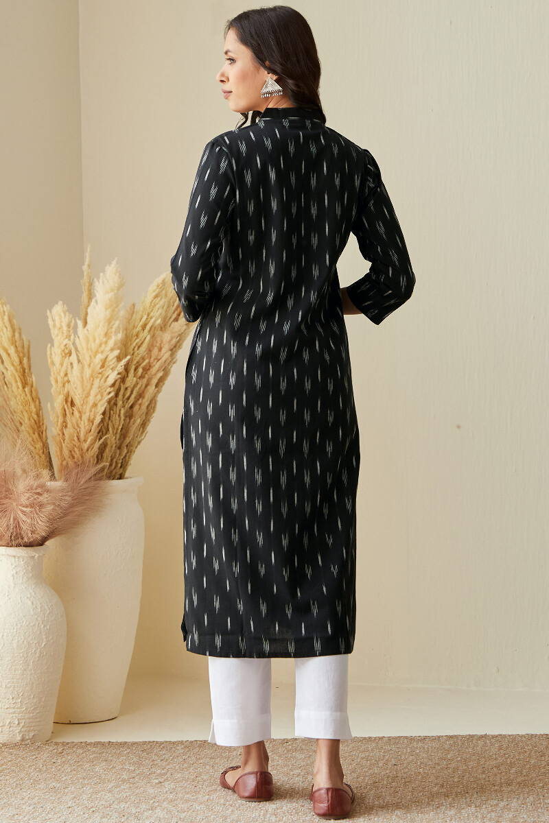 Black Handcrafted Straight Cotton Polyester Kurta