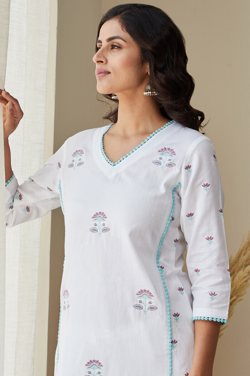 White Handcrafted Straight Cotton Flax Kurta