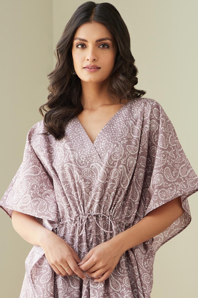 Brown Hand Printed Cotton Kaftan