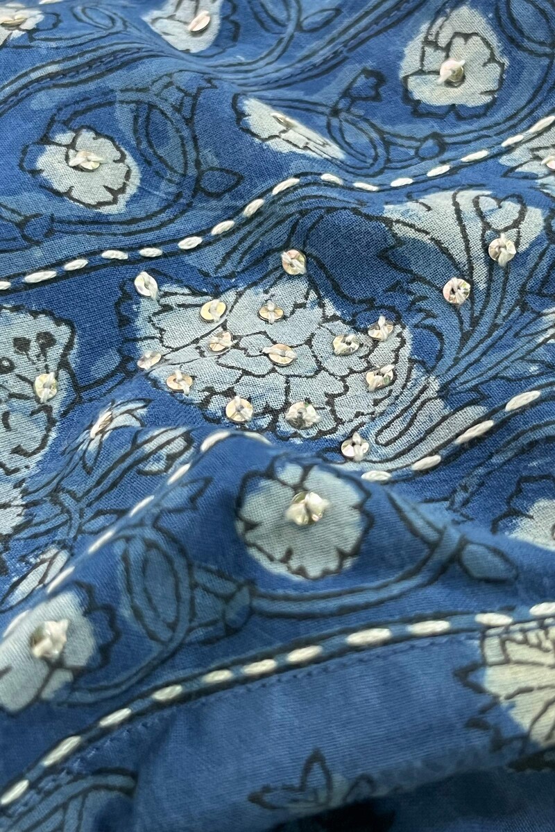 Indigo Hand Block-Printed Cotton Top
