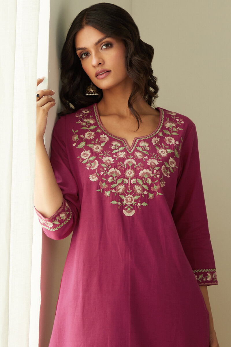 Pink Handcrafted Straight Cotton Flax Kurta