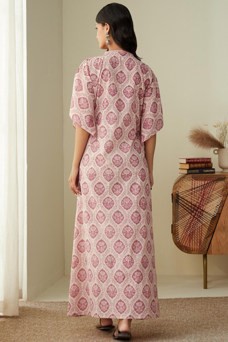 Pink Hand Printed Cotton Kaftan