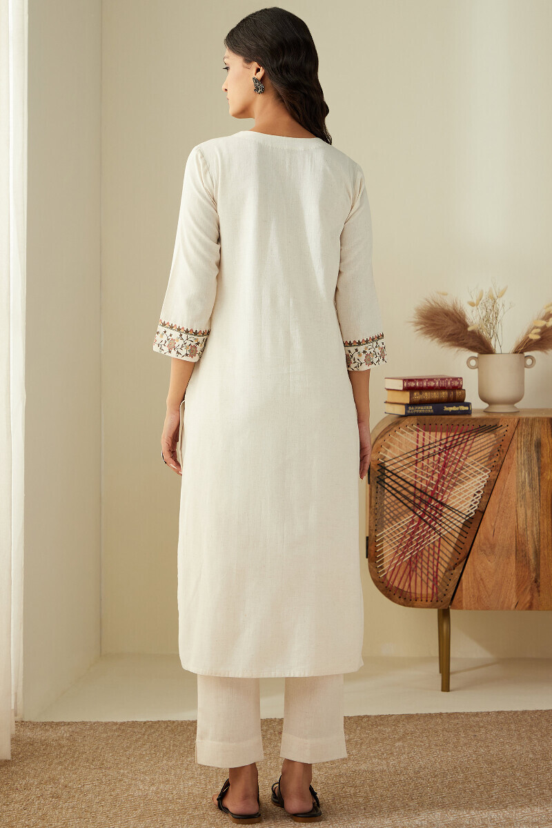 Off-White Handcrafted Straight Cotton Flax Kurta