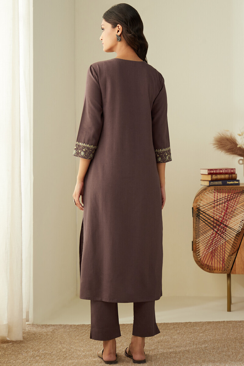 Brown Handcrafted Straight Cotton Flax Kurta