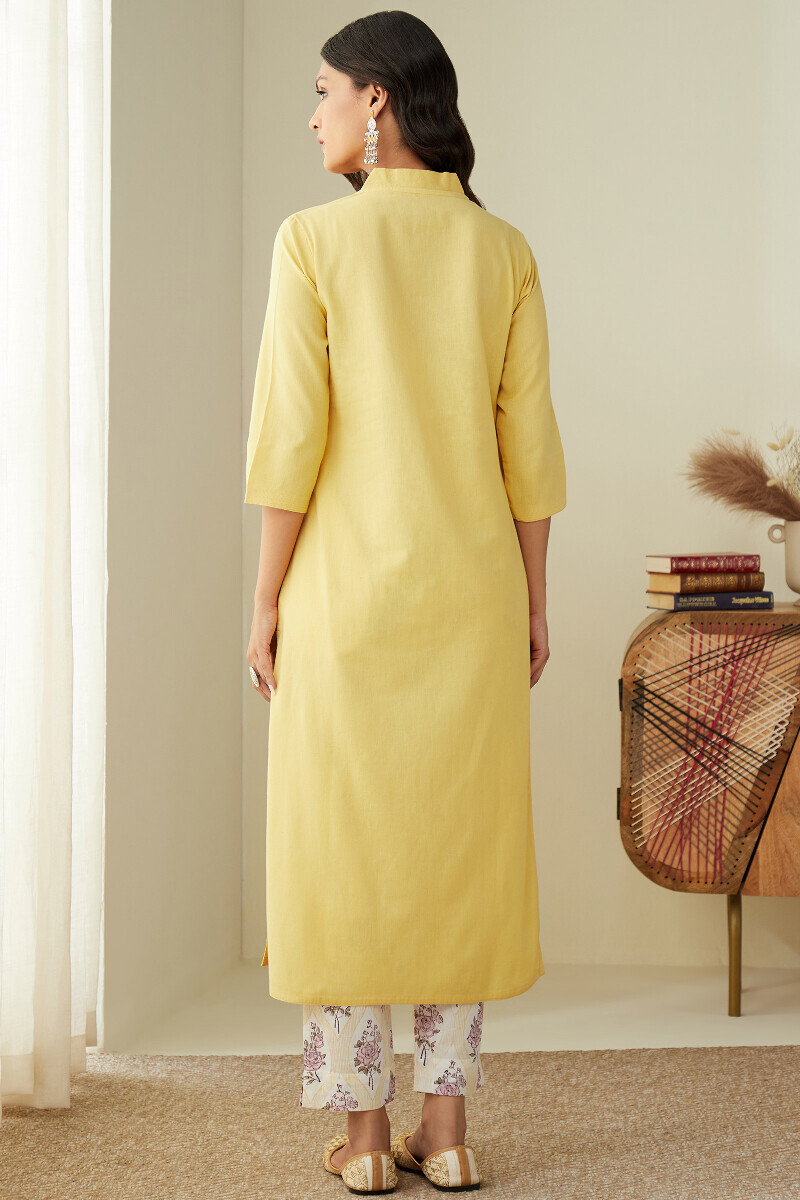 Yellow Handcrafted Straight Cotton Flax Kurta