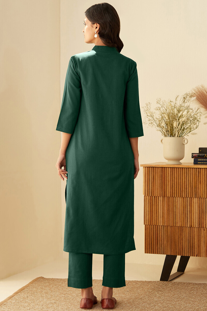 Green Handcrafted Straight Cotton Flax Kurta