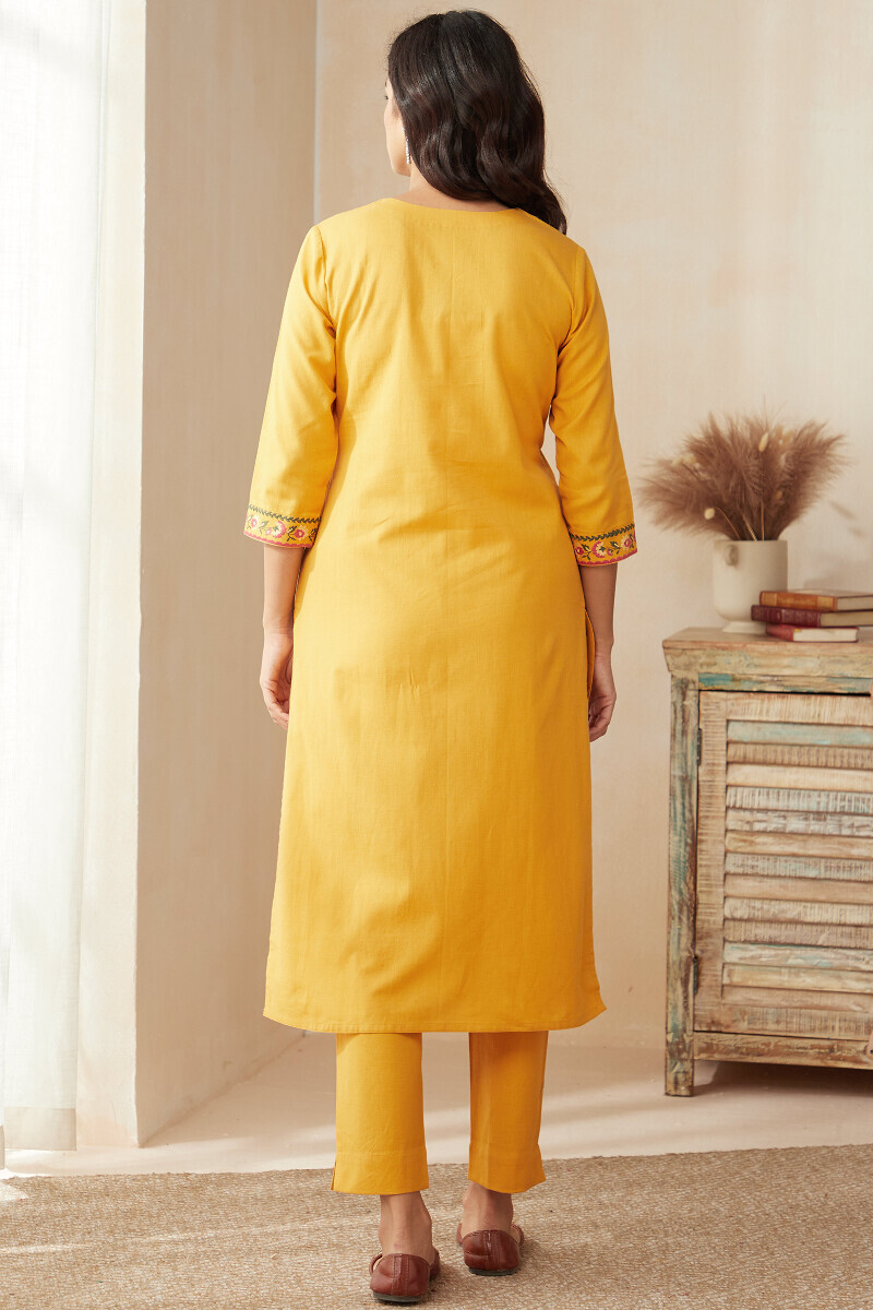 Mustard Handcrafted Straight Cotton Flax Kurta