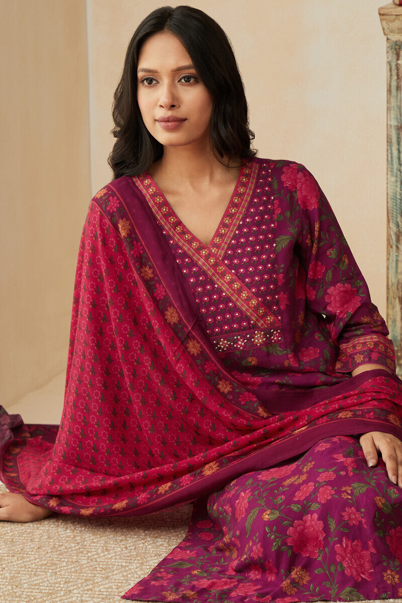Purple Printed Straight Viscose Kurta