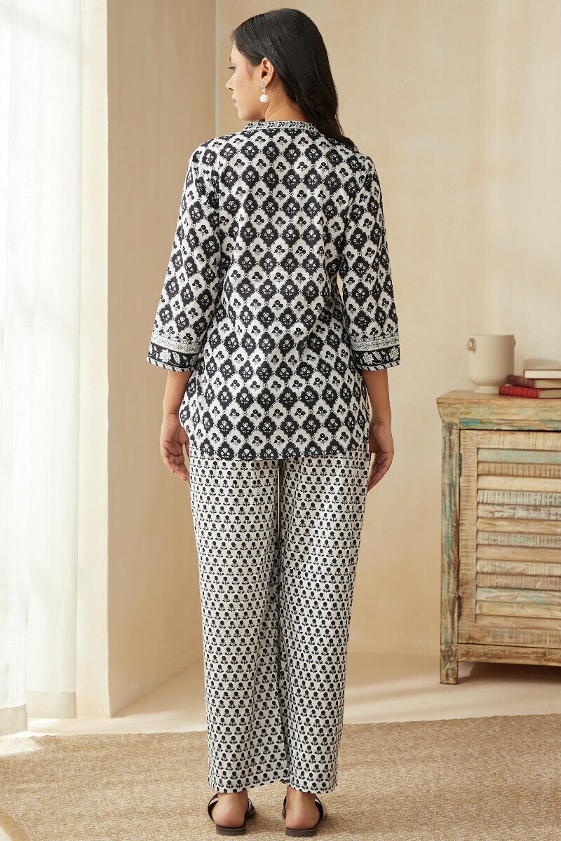 Blue Hand Printed Cotton Loungewear Set
