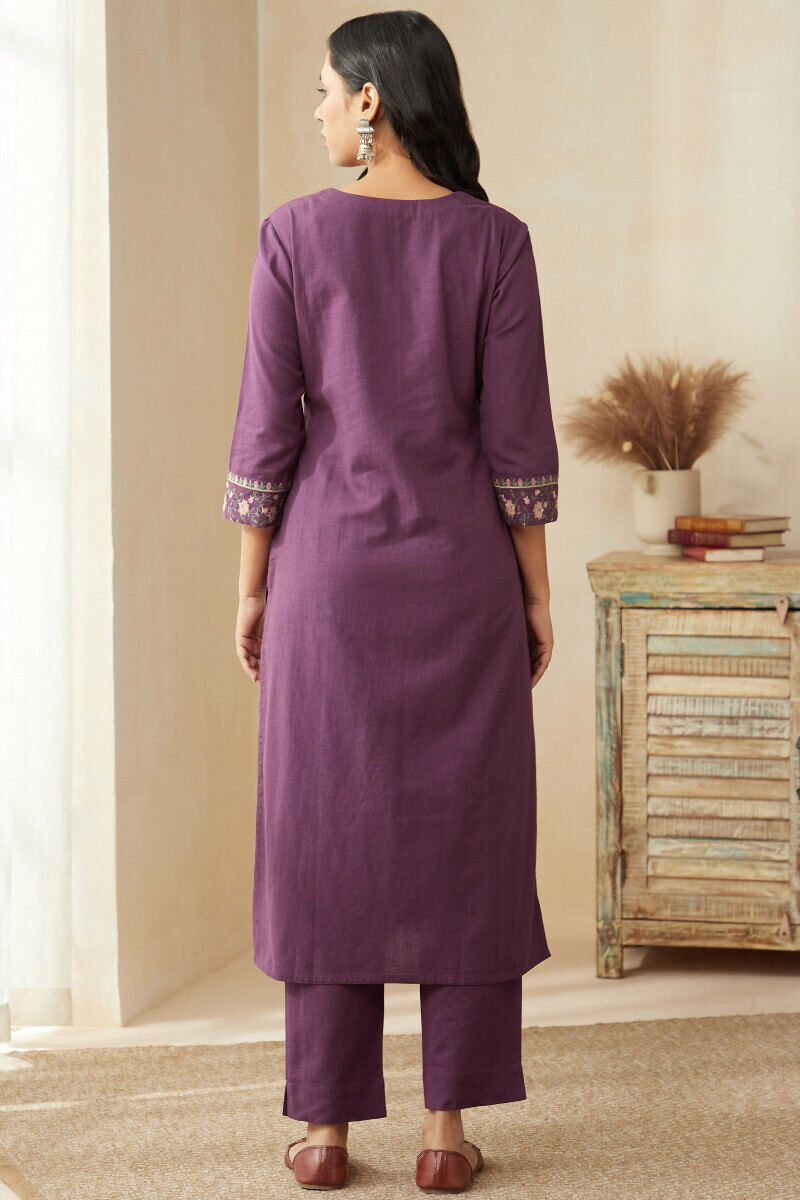 Dark Purple Handcrafted Straight Cotton Flax Kurta