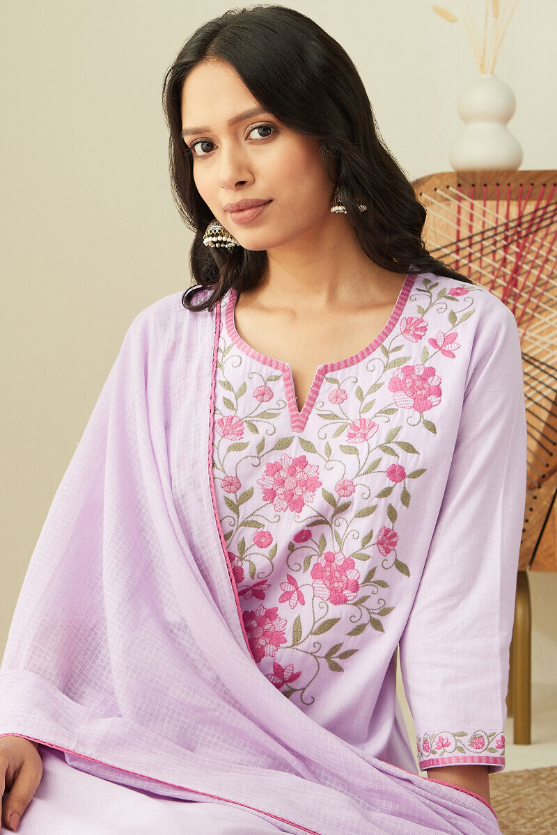Purple Handcrafted Straight Cotton Flax Kurta