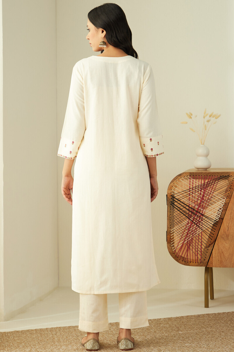 Cream Handcrafted Straight Cotton Flax Kurta