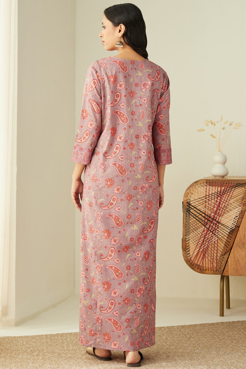 Mauve Hand Printed Cotton Kaftan